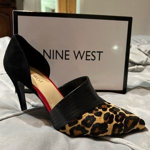 Nine West Jalene Leather and Leopard Print with real fur D'Orsay Pump